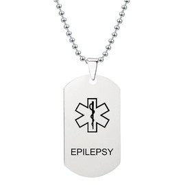 Flongo SOS Notfall Medical Alert ID Marke Herrenkette Männer Anhänger Halskette Silber Kette Personalisierte Gravur Medizinische Erkennungsmarke Epilepsy