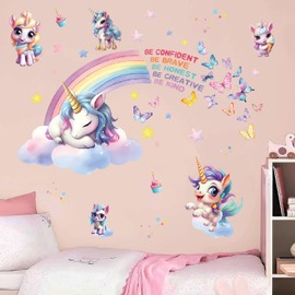 Unicorn Rainbow Wall Stickers Decorative Baby Little Girls Room Art Bedroom Quotes Decorations Decals