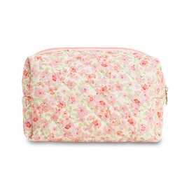 Quilted Makeup Bag Floral Cotton Make up Bag Puffy Coquette Makeup pouch Aesthetic Cute Travel Toiletry Bag for Women Girls