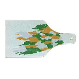 Ambesonne Ireland Map Cutting Board, Layout of Irish Themed Informational Image with Differentiated Sections, Decorative Tempered Glass Cutting and Serving Board, Wine Bottle Shape, Orange Green White