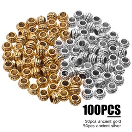 Large Hole Beads,100pcs 8mm Tibetan Barrel Spacer Beads European Charms Beads with 4mm Hole for Bracelet Necklaces Jewelry Making