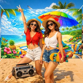 BlissYard Summer Beach Party Banner Cute Sea Turtle Beach Backdrop 71 x 43 Inch Tropical Ocean Photo Booth Background for Pool Party Kids Beach Theme Luau Summer Decor