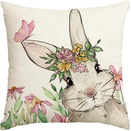 HLCYGJIN Easter Pillow Covers 18x18 inch Happy Easter Hunny Bunny Throw Pillow Covers Bunny Spring Cushion Case for Sofa Couch Bedroom Holiday Festivals Home Decor 15