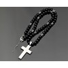 ElisaJewelryArt - Stainless Steel Cross Pendant Natural Black Onyx Beaded