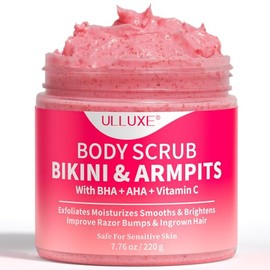 Bikini Scrub with 10% AHA + BHA & Vitamin C, Body Scrub for Ingrown Hair, Underarm Pimples, Pigment Spots and for an Even Complexion, Also Suitable for Sensitive Skin, 220 g