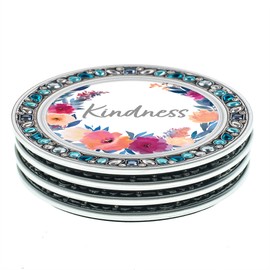 Elanze Designs Jeweled Rim Kindness Grateful Believe Loved Blue 4.5 x 4.5 Acrylic Coaster, Set of 4