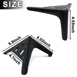 RUENXG 4PCS Black Metal Furniture Legs 4.73" Heavy Duty Replacement Feet for Sofa/Bed/Cabinet/Dresser - Universal Fit with Anti-Slip Base & Scratch-Resistant Coating