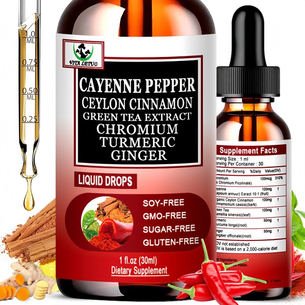 Cayenne Pepper Drops, High Absorption 6-in-1 Liquid Cayenne Pepper Supplement