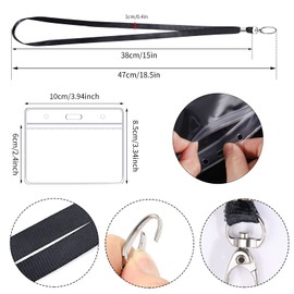 Hemiks Ausweishülle mit Band Set, 10 Stück Transparente Kartenhülle 10 Stück Schlüsselband Schwarz mit Drehbarem Clip, Ausweishalter für Studenten Mitabeiter