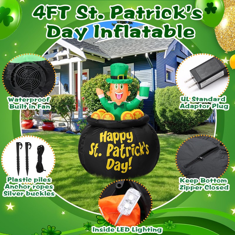 Leyndo 4FT Rises up Down St Patrick's Day Inflatable Outdoor