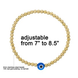 yipima 14K Gold Filled Evil Eye Stretch Bracelet for Women Men Spiritual Protection and Good Luck Evil Eye Stainless Steel Beaded Bracelets Tarnish Free-Waterproof
