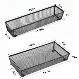 BYCY Silverware Drawer Organizer, Mesh Utensil Organizer for Kitchen Storage, Black Steel Metal Mesh Tray for Flatware Fork Spoon Knife… (12 * 3-5P-Black)