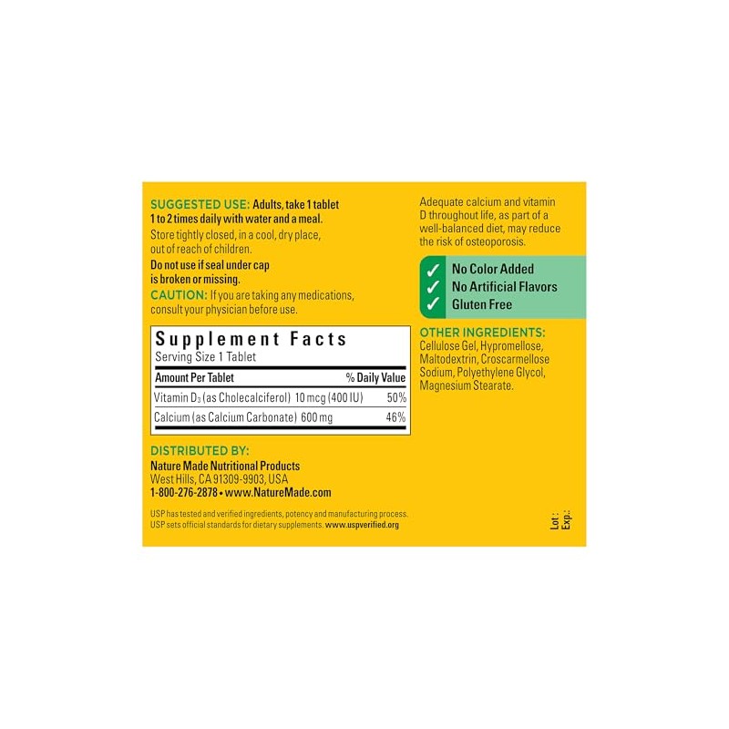 Nature Made Calcium (Carbonate) 600 mg w. D3 400 IU