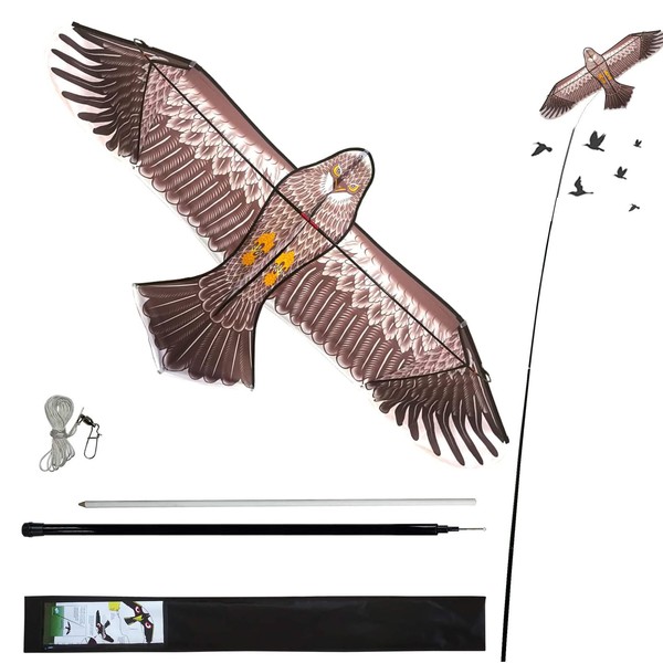 eyijklzo Hawk Kite Bird Scarer with 4M Adjustable Pole -