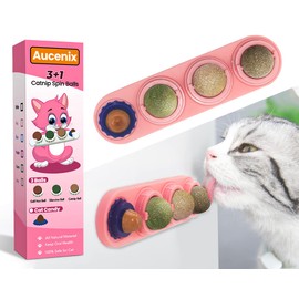 Aucenix Catnip Ball, Pack of 4 Natural Toys for Cats Licking, Rotating Teeth Cleaning Dental for Kittens (Pink)