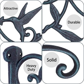 Livfodrm Plant Hangers Outdoor Heavy Duty Hanging Plant Bracket for Wall Indoor Garden Cast Iron Hummingbird Feeder Hooks Decorative Plant Hook 1pc, Greenish