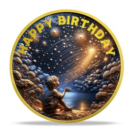 Shooting Star Wish Birthday Coin | Double-Side Commemorative Coin with Starry Night Boy and Golden Balloons | Happy Birthday Presents for Family and Children
