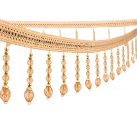 Yalulu 4 Yards Fringe Tassel Trim, Braided Beads Hanging Ball Tassel Fringe Trim Trimming Ribbon for Curtains Table Sewing Fabric (Light Gold)