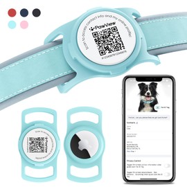 PawView AirTag Dog Collar Holder, Smart QR Code AirTag Holder for Cats and Dogs - Scan Alert | Instant Location | Pet Online Profile | Contacts Info | Pet APP Remote Control(1Pack,Robin's Egg Blue)