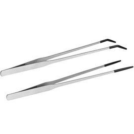 Lexziuo 2 Pcs Reptile Feeding Tongs - 12" Stainless Steel Gecko & Lizard Feeding Tools with Rubber Tips (Straight & Curved Head) for Terrarium/Aquarium Use