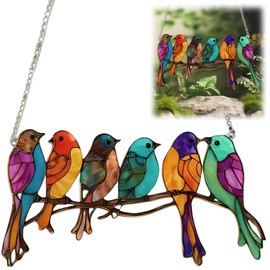 Garden Suncatcher Birds Ornaments,Bird Sun Catcher,Stained Glass Bird Suncatcher,Multicolor Birds on Branches Stained Glass Ornaments,Stained Glass Window Hangings for Window Home Garden Decorations