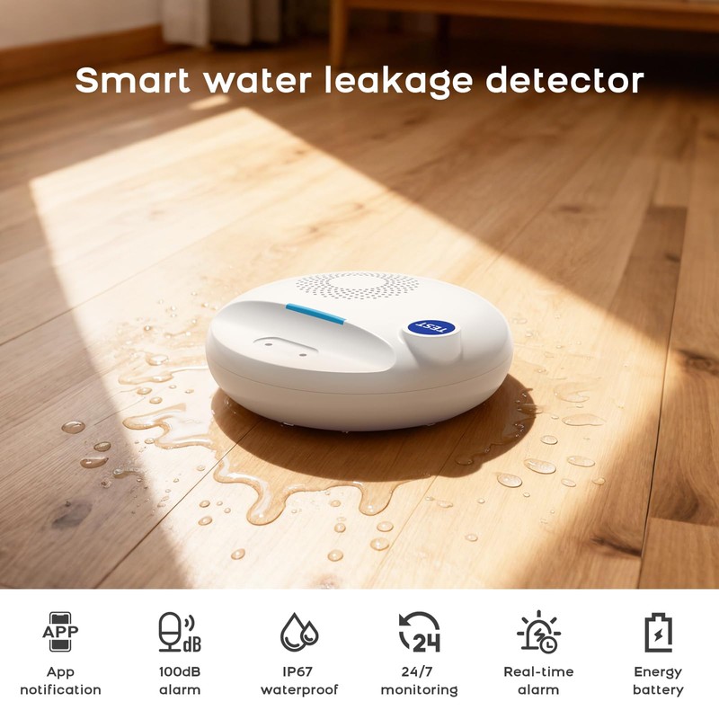 Wireless WiFi Water Leak Detectors,100dB Adjustable Loud Water Leak Sensor