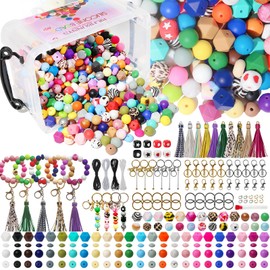 Richbunnys 734+71pcs Silicone Beads Kit: 15MM Hexagon Lentil Round Beads with Key Rings and Tassels for Pens, Bracelets, Necklaces, Lanyards