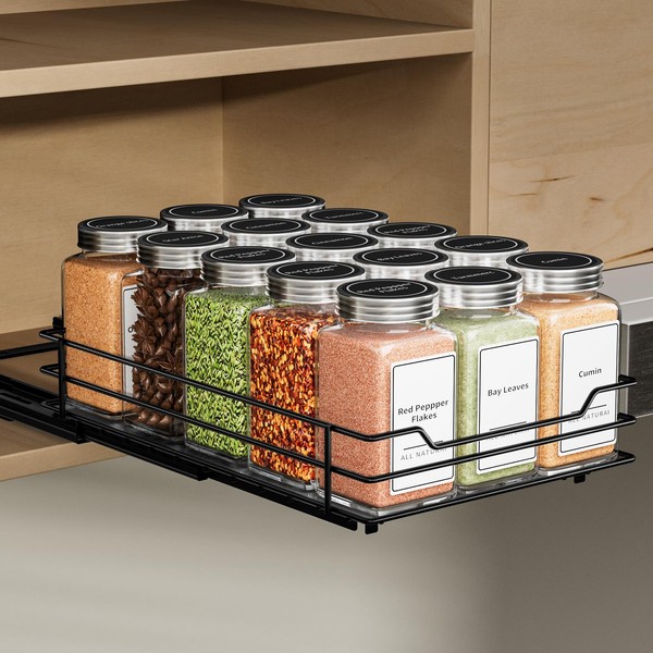 ZDDLOINP Extendable Spice Rack for Cupboard, Spice Rack, Black, Spice