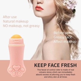 GANPUB Pink Face Oil Absorbing Roller,Natural Volcanic Roller Oil Control Rolling Matte Makeup Face Skin Care Tool Facial Cleaning Oil Absorption Roller Popular Facial Oils Creams and Moisturizers