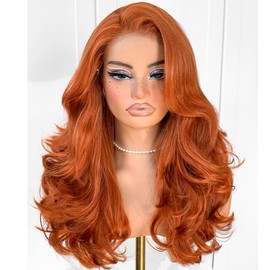 MITIMES Voluminous Feather Layered Hair Flip Out Preplucked Precision-Precut-cut Ready-to-Go Glueless 13x6 HD Synthetic Lace Front Wig Ginger Wig