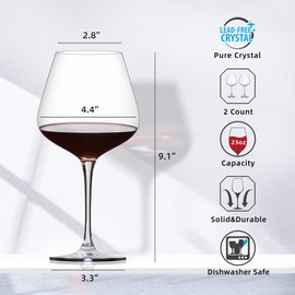 YIBEZ Red Wine Glasses, Set of 2 Crystal Wine Glasses, 23 OZ Burgundy Wine Glasses, Housewarming/Wedding Gifts