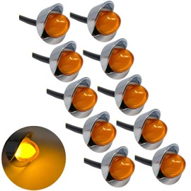 ALL STAR TRUCK PARTS |White Mini Watermelon Lights 3/4" Diameter 1-LED GLO Style| 10 Pack | Vingtage Dome Style Lens Chrome Visor Bezel IP65| Freightliner Kenworth Peterbilt Trailer Heavy Trucks