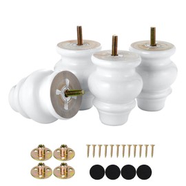 Michanco 3 Inch White Furniture Legs Bun Feet Set of 4 Round Replacement Furniture Legs for Couch Sofa Ottoman