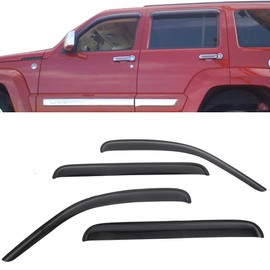 Window Visor Compatible With 2008-2014 Jeep Liberty, 4Dr Window Visor Smoke Slim Style Sun Guard 4PC by IKON MOTORSPORTS, 2009 2010 2011 2012 2013