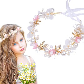 Irikdescia Flower Beads Hair Accessories, Communion Headband, Wedding Headband, Pink Pearls Princess Hair Accessories for Princesses, Flower Girls, Bridesmaid