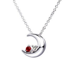Sears e1625 Silver Necklace, Natural Diamond, 12 Birthstones, Crescent Moon, garnet,