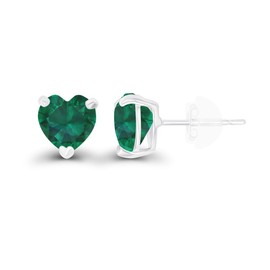 Genuine 925 Sterling Silver 6mm Heart Created Green Emerald May Birthstone Genuine Stud Earrings For Women