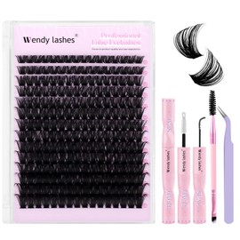 Lash Clusters Kit Natural Eyelashes Individual D-Curl Soft Cluster Lashes 100d 10-18mm Mixed Russian DIY Lash Extension Kit with Lash Bond and Seal(FK/KIT-100d-D-Mix1018)