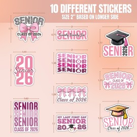 (10pcs) Senior 2026 Graduation Stickers Sheet, Class of 2026 Party Favors, Last First Day of Senior, High School Decorations, Vinyl for Locker, Laptop, Water Bottle, Tumbler, Waterproof, UV-Resistant