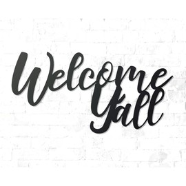 Badger Steel USA - Welcome Y'all - Metal Wall Art - 24" X 12" - Black