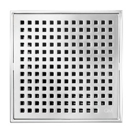QM Square Shower Drain, Grate made of Stainless Steel Marine 316 and Base made of ABS, Lagos Series Mira Line, 5 inch 3/4, Polished Finish, Kit includes Hair Trap/Strainer and Key