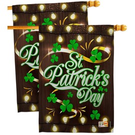 Lightful St Patricks Day House Flags 2 pcs Pack Springtime Patrick Shamrock Leprechaun Lucky Coin Holiday March Irish Clover Small Decorative Gift Yard Banner Made In USA 28 X 40