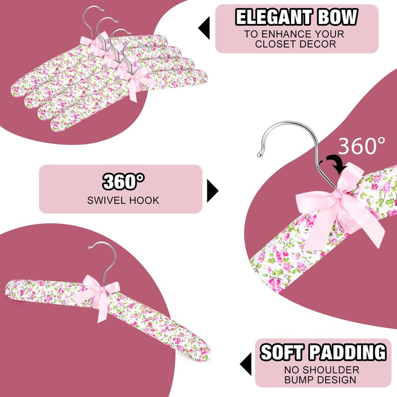 Jetec 24 Pieces Satin Padded Hangers with 360° Swiveling Hook