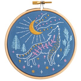Hawthorn Handmade Celestial Wolf Mini Embroidery Kit - Embroidery Kit for Beginners, with Embroidery Fabric, Cotton Thread, Embroidery Hoop, Embroidery Needle & Instructions - DIY Crafts for Adults