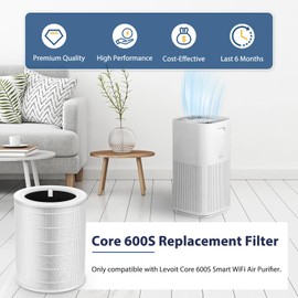 Core 600S Smoke Re-mover Replacement Filter for LEVOIT Core 600S & Core 600S-P Air Purifier, 4-in-1 HEPA Filter and High-Efficiency Activated Carbon, Core 600S-RF-SR, 1 Pack