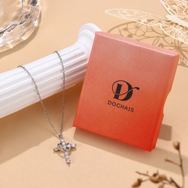 Dochais Cross Necklace Women's Gold Small Necklace Cross Women's 14K Gold Plated Chain Cross, Cross Chain with Zirconia, Necklace Choker Cross, Chain with Cross Pendant Gold Silver Rose Gold for