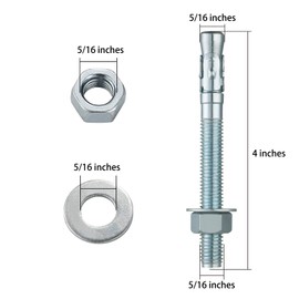 Wensilon 5/16x4" 50Pcs Inch Standard Fasteners for Heavy-Duty Zinc Wedge Anchors for Cement and Concrete