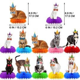 10 Pcs Cat Birthday Party Decorations, Lovely Cat Honeycomb Centerpieces, Pet Cat Birthday Party Supplies, Kitten Table Decorations for Cat Themed Birthday Party Baby Shower