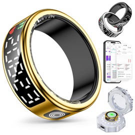 Smart Ring Smart Rings for Men Women, Fitness Tracker Rings with LED Display, Health Ring IP68 Waterproof with iOS and Android, Activity Tracker/Heart Rate/SpO2/Sleep (Gold, 12)