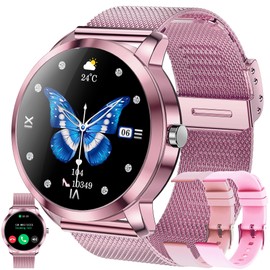 Women's Smartwatch with Phone Function, 1.09 Inch Fitness Watch with 123 Sports Modes, Heart Rate Monitor, Sleep Monitor, SpO2, Pedometer, Fitness Tracker Compatible with Android/iOS, 3 Bracelets,